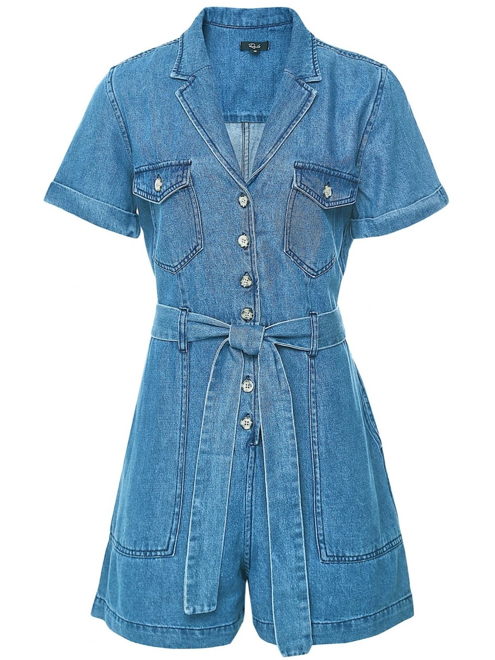Rails – Georgia Denim Utility Romper Belted Button Front – Medium Wash – Sz. XS